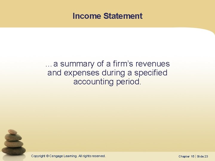 Income Statement …a summary of a firm’s revenues and expenses during a specified accounting