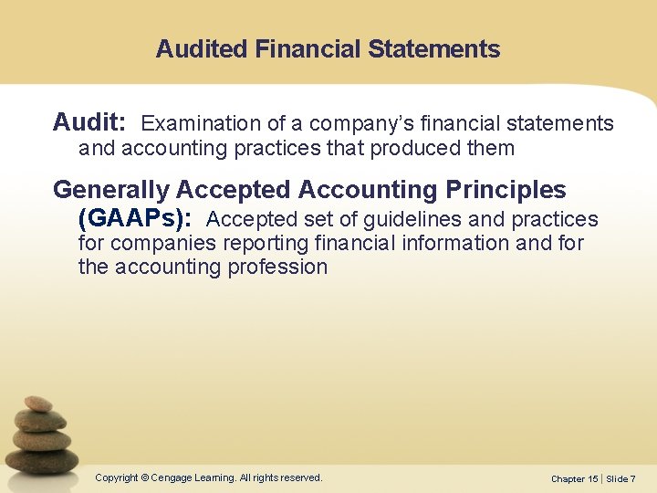 Audited Financial Statements Audit: Examination of a company’s financial statements and accounting practices that