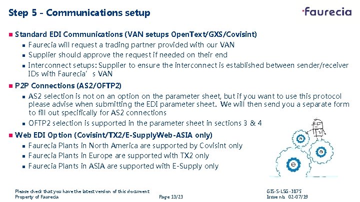 Step 5 - Communications setup n Standard EDI Communications (VAN setups Open. Text/GXS/Covisint) n