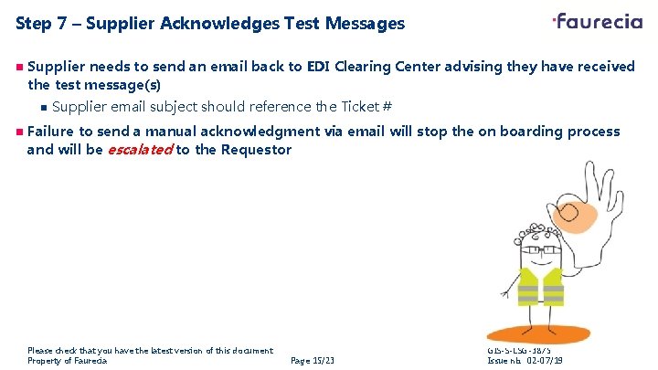 Step 7 – Supplier Acknowledges Test Messages n Supplier needs to send an email