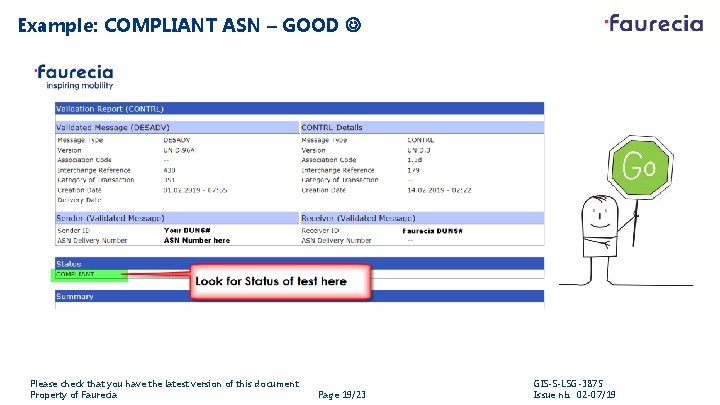 Example: COMPLIANT ASN – GOOD Please check that you have the latest version of