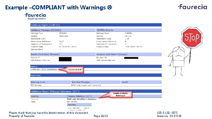 Example –COMPLIANT with Warnings Please check that you have the latest version of this