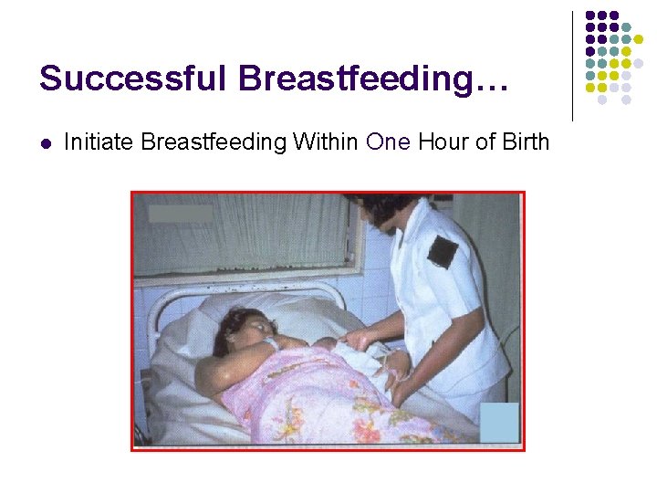 Successful Breastfeeding… l Initiate Breastfeeding Within One Hour of Birth 