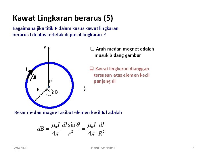 Kawat Lingkaran berarus (5) Bagaimana jika titik P dalam kasus kawat lingkaran berarus I