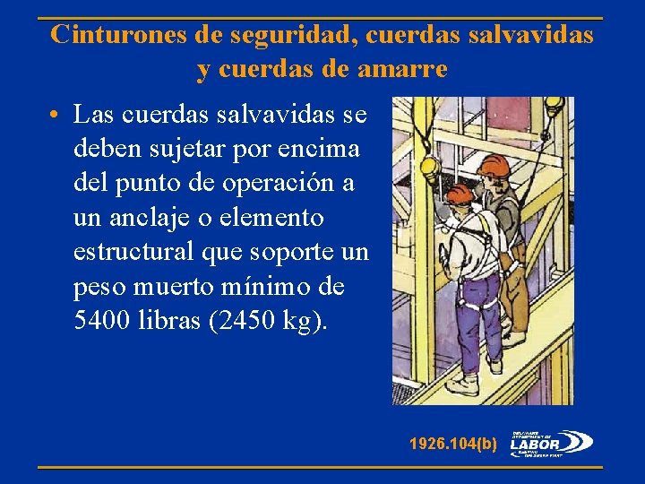 Cinturones de seguridad, cuerdas salvavidas y cuerdas de amarre • Las cuerdas salvavidas se