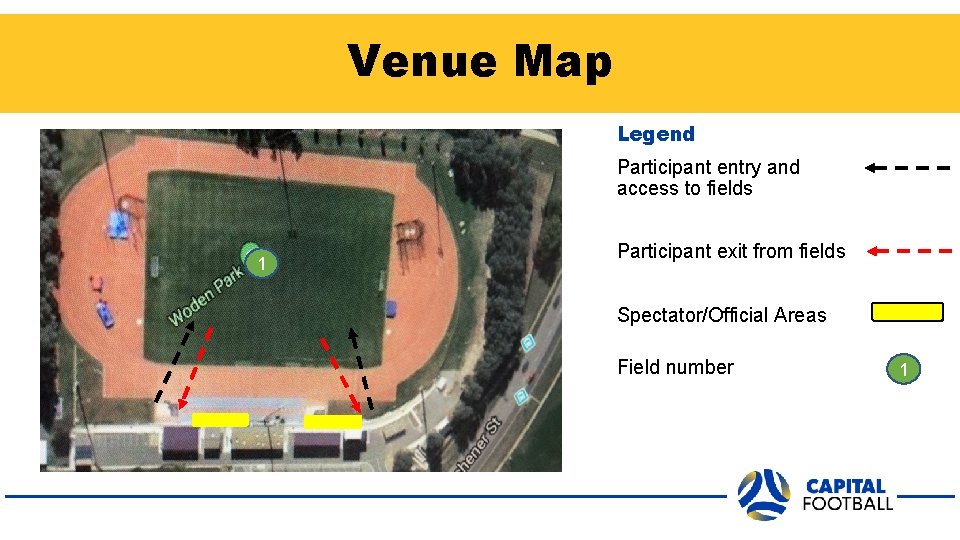 Venue Map Legend Participant entry and access to fields 1 Participant exit from fields