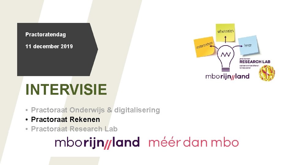 Practoratendag 11 december 2019 INTERVISIE • Practoraat Onderwijs & digitalisering • Practoraat Rekenen •