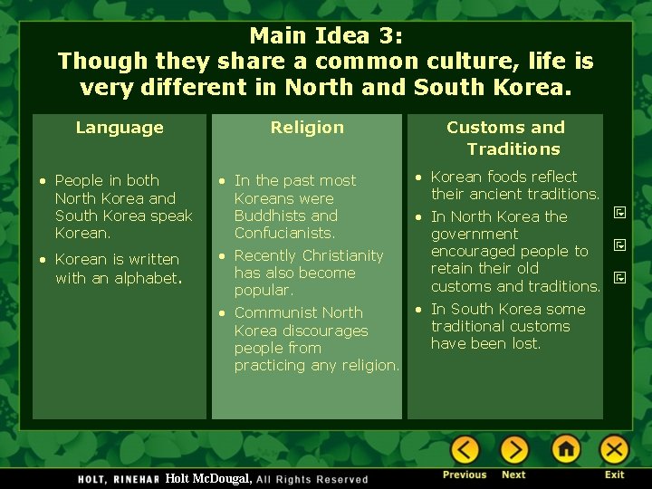 Main Idea 3: Though they share a common culture, life is very different in