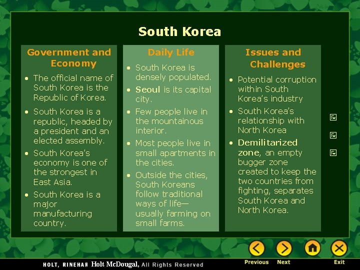 South Korea Government and Economy The official name of South Korea is the Republic