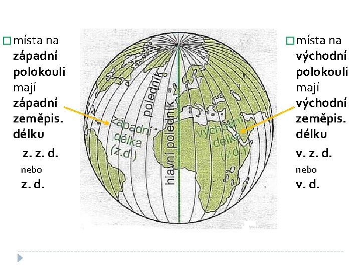 � místa na západní polokouli mají západní zeměpis. délku z. z. d. � místa