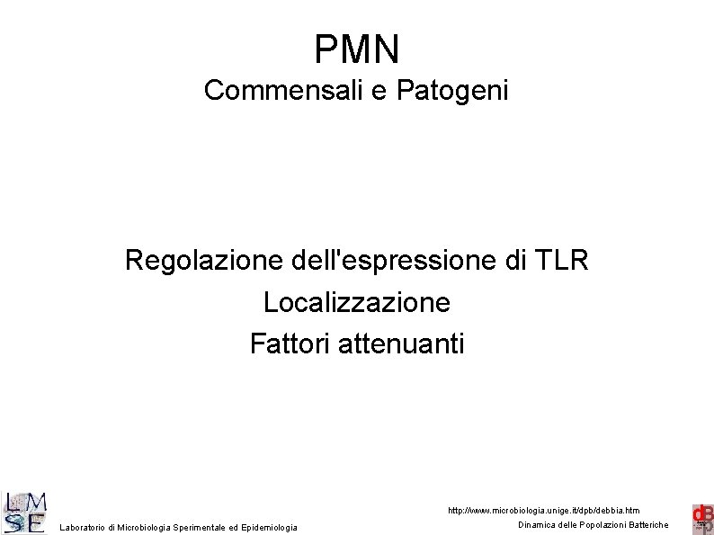 PMN Commensali e Patogeni Regolazione dell'espressione di TLR Localizzazione Fattori attenuanti 19 http: //www.