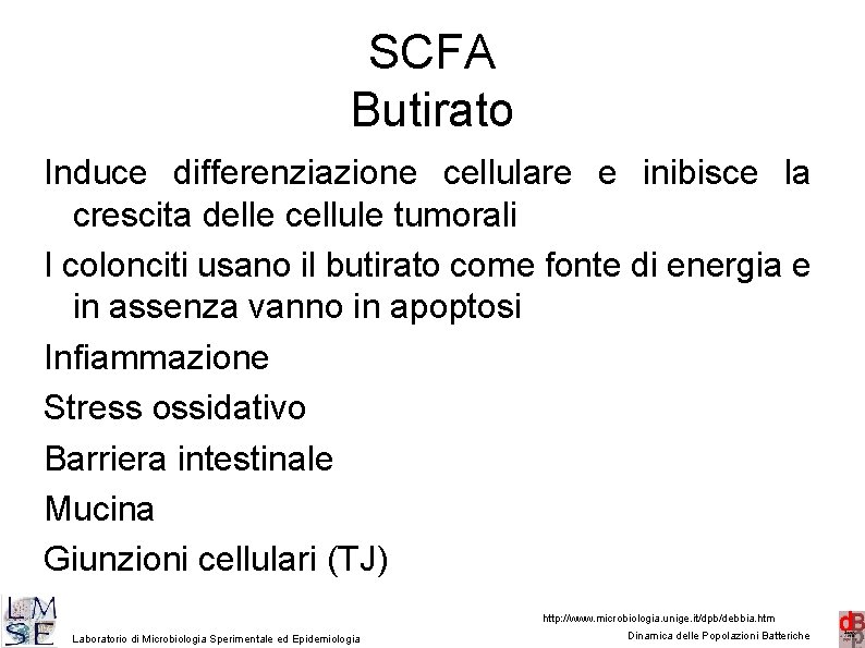 SCFA Butirato Induce differenziazione cellulare e inibisce la crescita delle cellule tumorali I colonciti