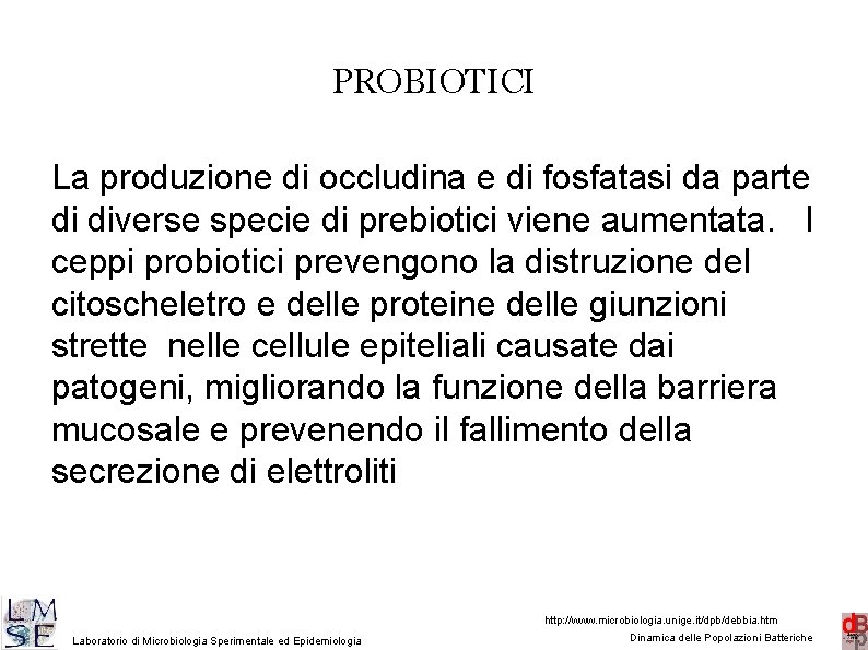 PROBIOTICI La produzione di occludina e di fosfatasi da parte di diverse specie di