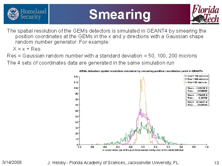 Smearing The spatial resolution of the GEMs detectors is simulated in GEANT 4 by