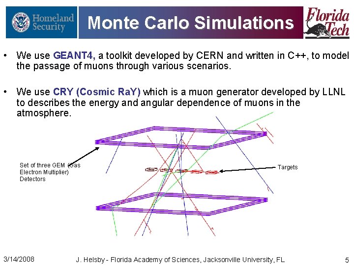 Monte Carlo Simulations • We use GEANT 4, a toolkit developed by CERN and