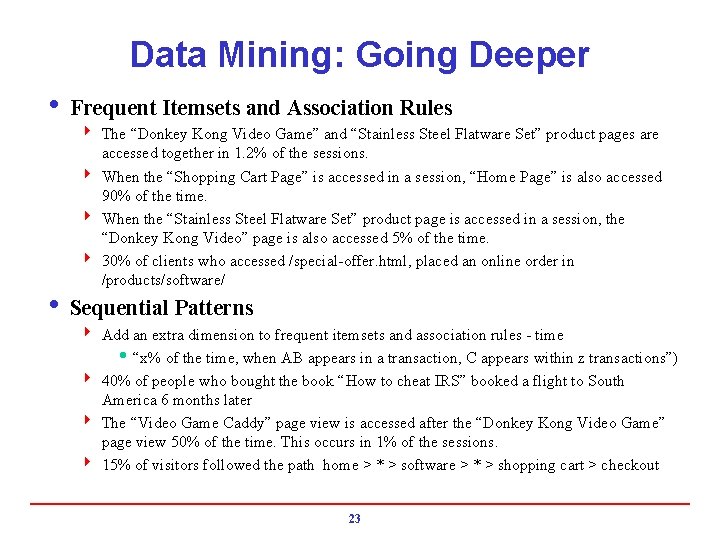 Data Mining: Going Deeper i Frequent Itemsets and Association Rules 4 The “Donkey Kong