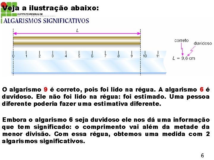 Veja a ilustração abaixo: O algarismo 9 é correto, pois foi lido na régua.