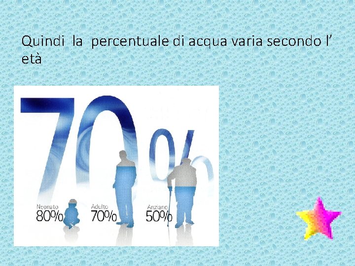 Quindi la percentuale di acqua varia secondo l’ età 