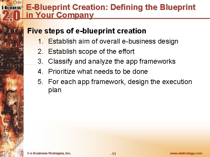 E-Blueprint Creation: Defining the Blueprint in Your Company Five steps of e-blueprint creation 1.