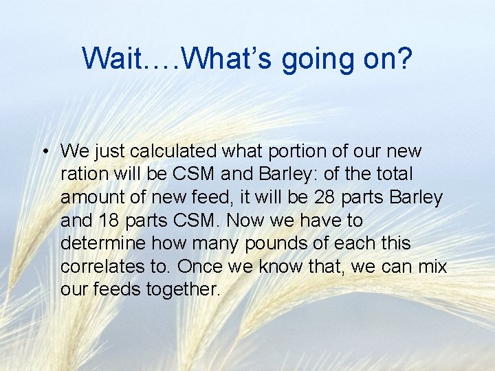 Wait…. What’s going on? • We just calculated what portion of our new ration