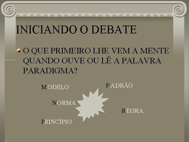 INICIANDO O DEBATE O QUE PRIMEIRO LHE VEM A MENTE QUANDO OUVE OU LÊ