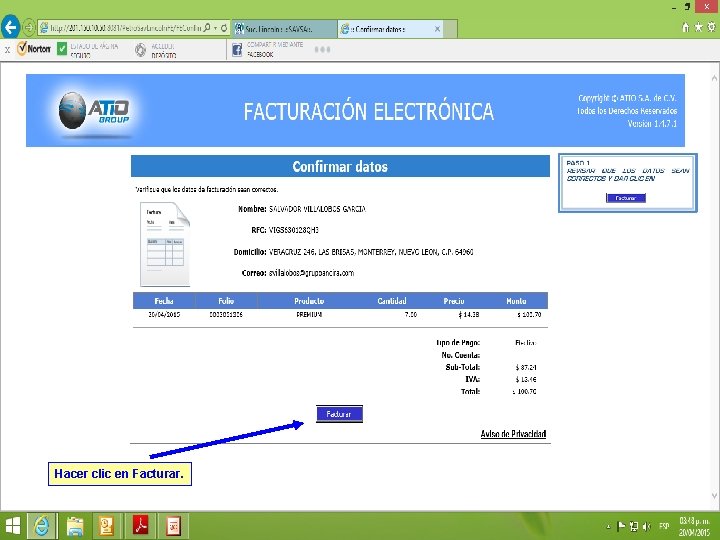 Hacer clic en Facturar. 