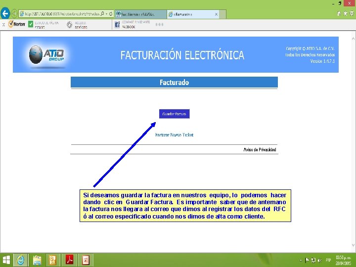 Si deseamos guardar la factura en nuestros equipo, lo podemos hacer dando clic en