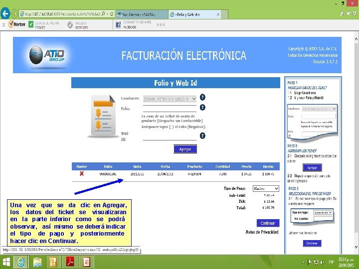 Una vez que se da clic en Agregar, los datos del ticket se visualizaran