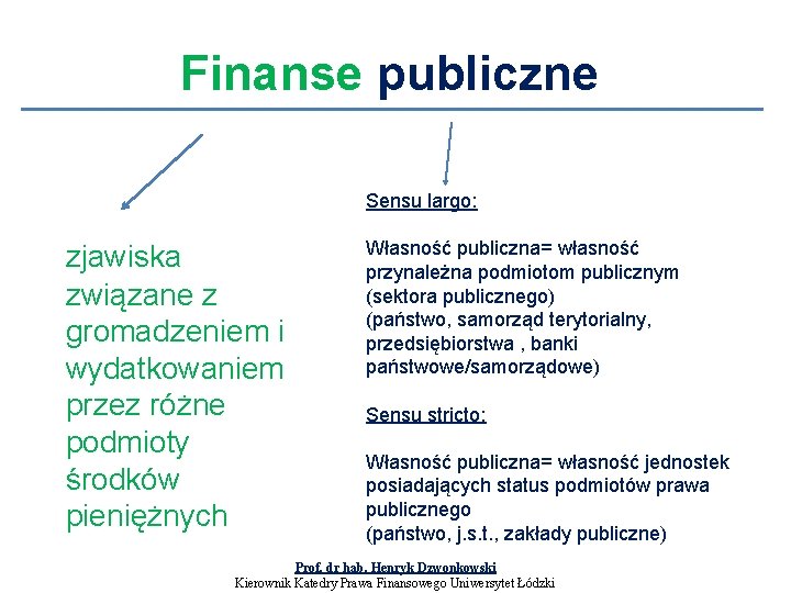 Finanse publiczne Sensu largo: zjawiska związane z gromadzeniem i wydatkowaniem przez różne podmioty środków