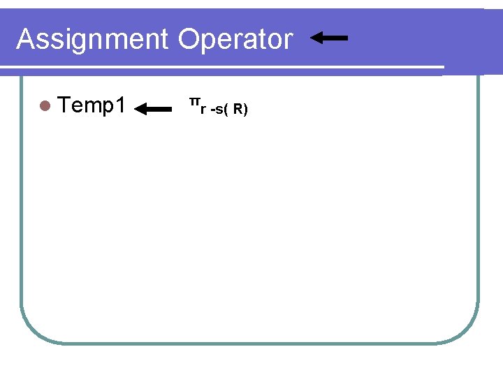 Assignment Operator l Temp 1 π r -s( R) 