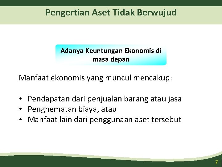 Pengertian Aset Tidak Berwujud Adanya Keuntungan Ekonomis di masa depan Manfaat ekonomis yang muncul