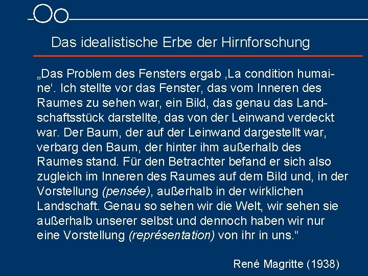 Das idealistische Erbe der Hirnforschung „Das Problem des Fensters ergab , La condition humaine‘.