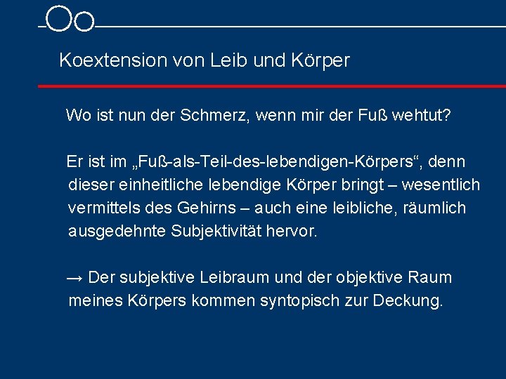 Koextension von Leib und Körper Wo ist nun der Schmerz, wenn mir der Fuß