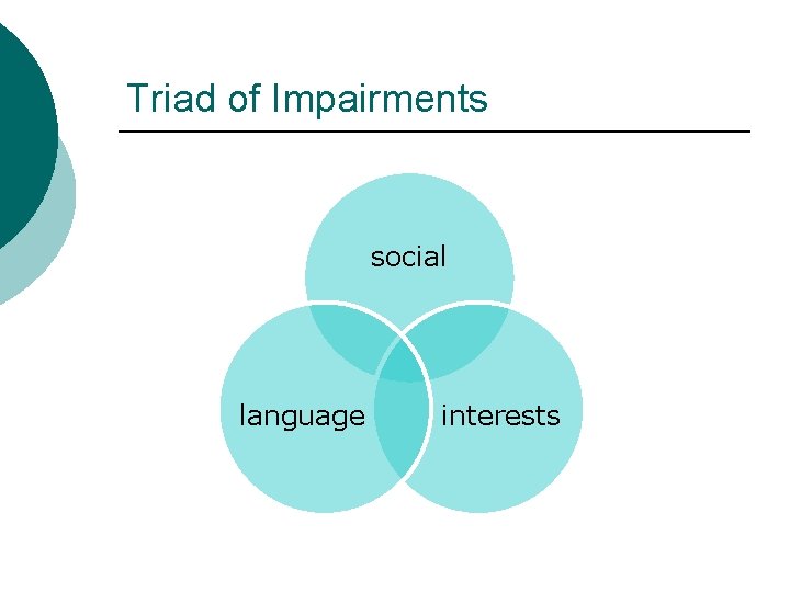 Triad of Impairments social language interests 
