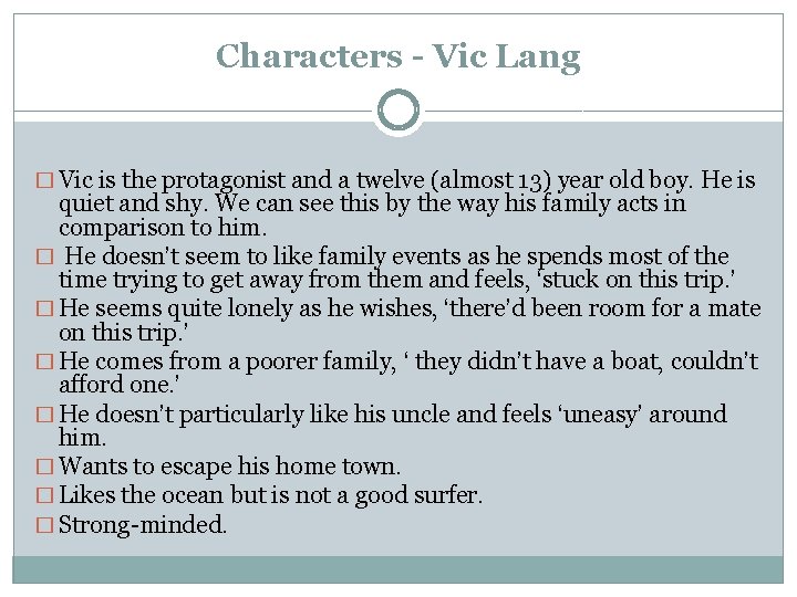 Characters - Vic Lang � Vic is the protagonist and a twelve (almost 13)