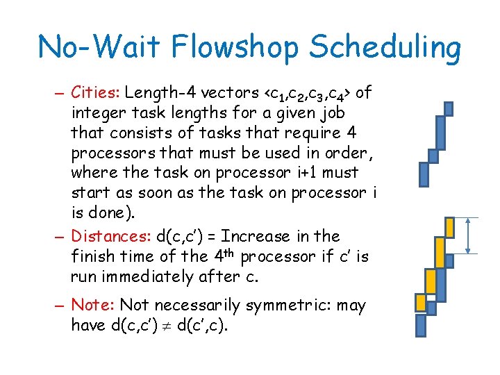 No-Wait Flowshop Scheduling – Cities: Length-4 vectors <c 1, c 2, c 3, c