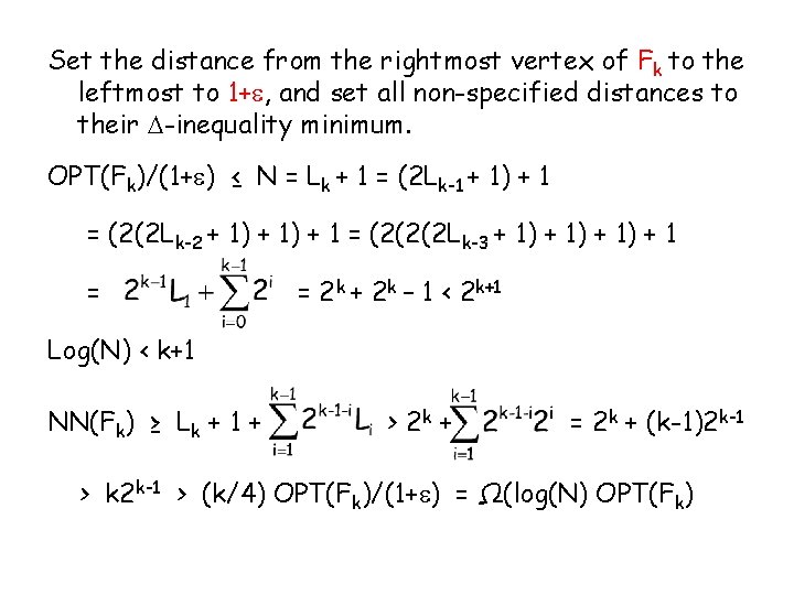 Set the distance from the rightmost vertex of Fk to the leftmost to 1+