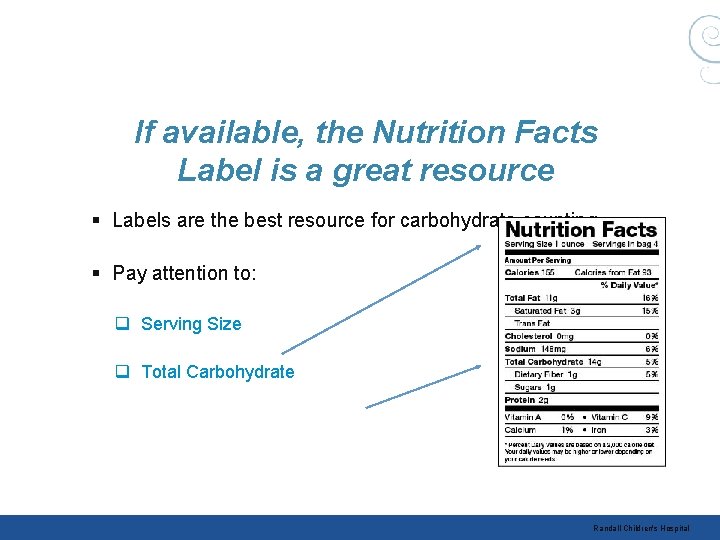 If available, the Nutrition Facts Label is a great resource § Labels are the