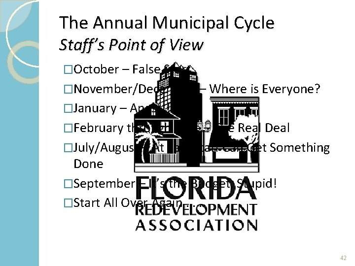The Annual Municipal Cycle Staff’s Point of View �October – False Start �November/December –
