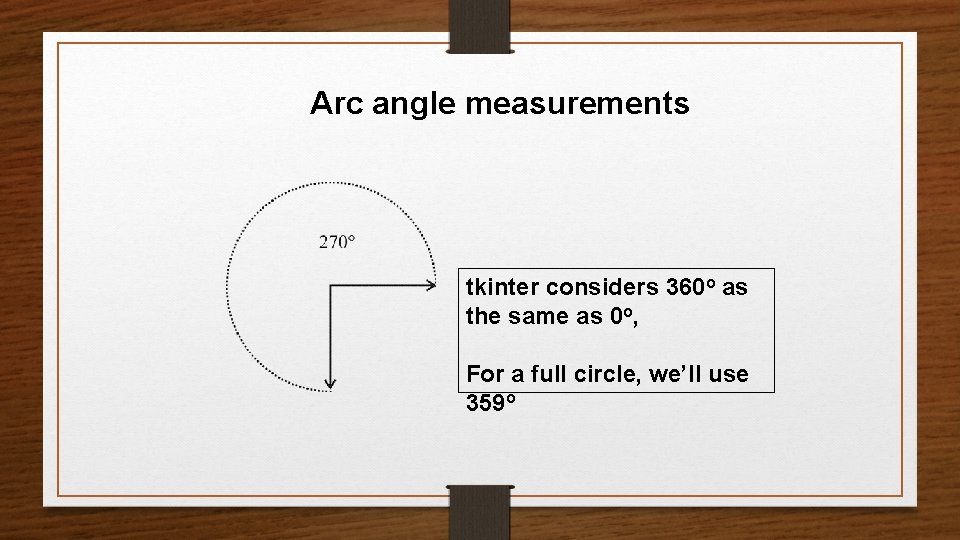 Arc angle measurements tkinter considers 360 o as the same as 0 o, For