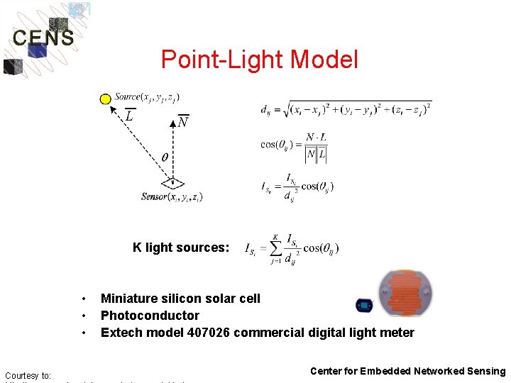 Point-Light Model K light sources: • • • Courtesy to: Miniature silicon solar cell