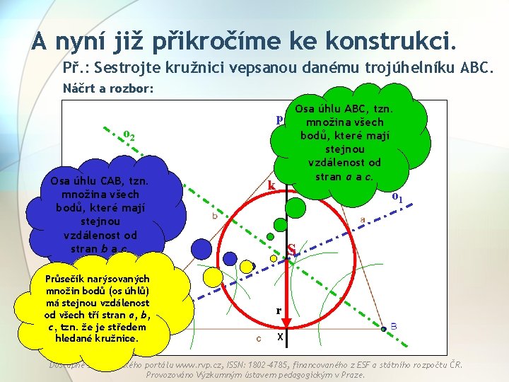 A nyní již přikročíme ke konstrukci. Př. : Sestrojte kružnici vepsanou danému trojúhelníku ABC.