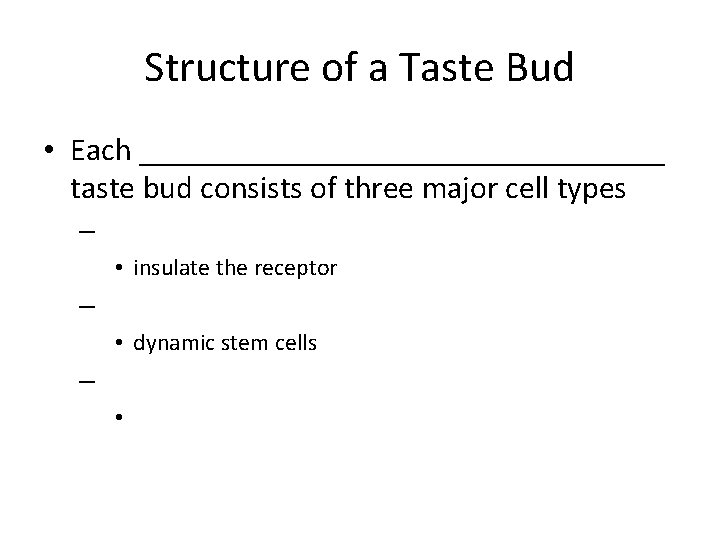 Structure of a Taste Bud • Each _________________ taste bud consists of three major