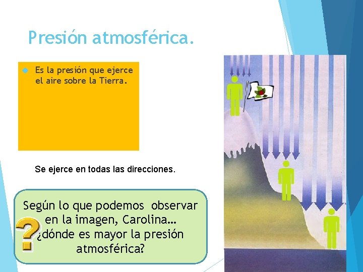 Presión atmosférica. Es la presión que ejerce el aire sobre la Tierra. Se ejerce