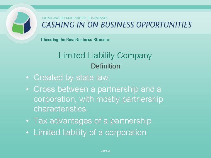 Choosing the Best Business Structure Limited Liability Company Definition • Created by state law.