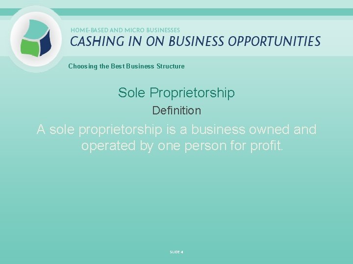 Choosing the Best Business Structure Sole Proprietorship Definition A sole proprietorship is a business