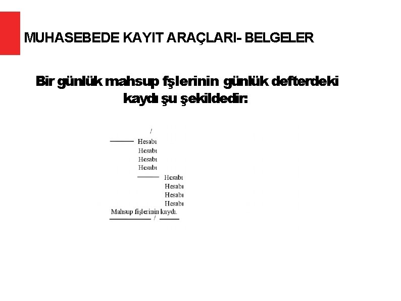 MUHASEBEDE KAYIT ARAÇLARI- BELGELER Bir günlük mahsup fşlerinin günlük defterdeki kaydı şu şekildedir: 