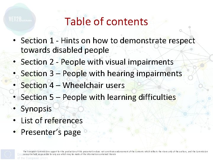 Table of contents • Section 1 - Hints on how to demonstrate respect towards