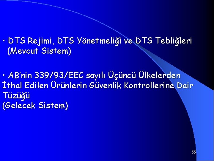  • DTS Rejimi, DTS Yönetmeliği ve DTS Tebliğleri (Mevcut Sistem) • AB’nin 339/93/EEC