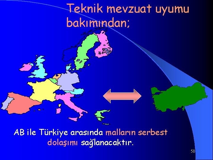 Teknik mevzuat uyumu bakımından; AB ile Türkiye arasında malların serbest dolaşımı sağlanacaktır. 58 